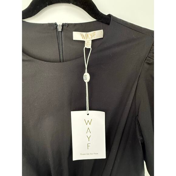 NEW WAYF Maxi Dress Women XS Black Tiered Cutout Puff Sleeve Cottage Minimalist - Picture 7 of 11